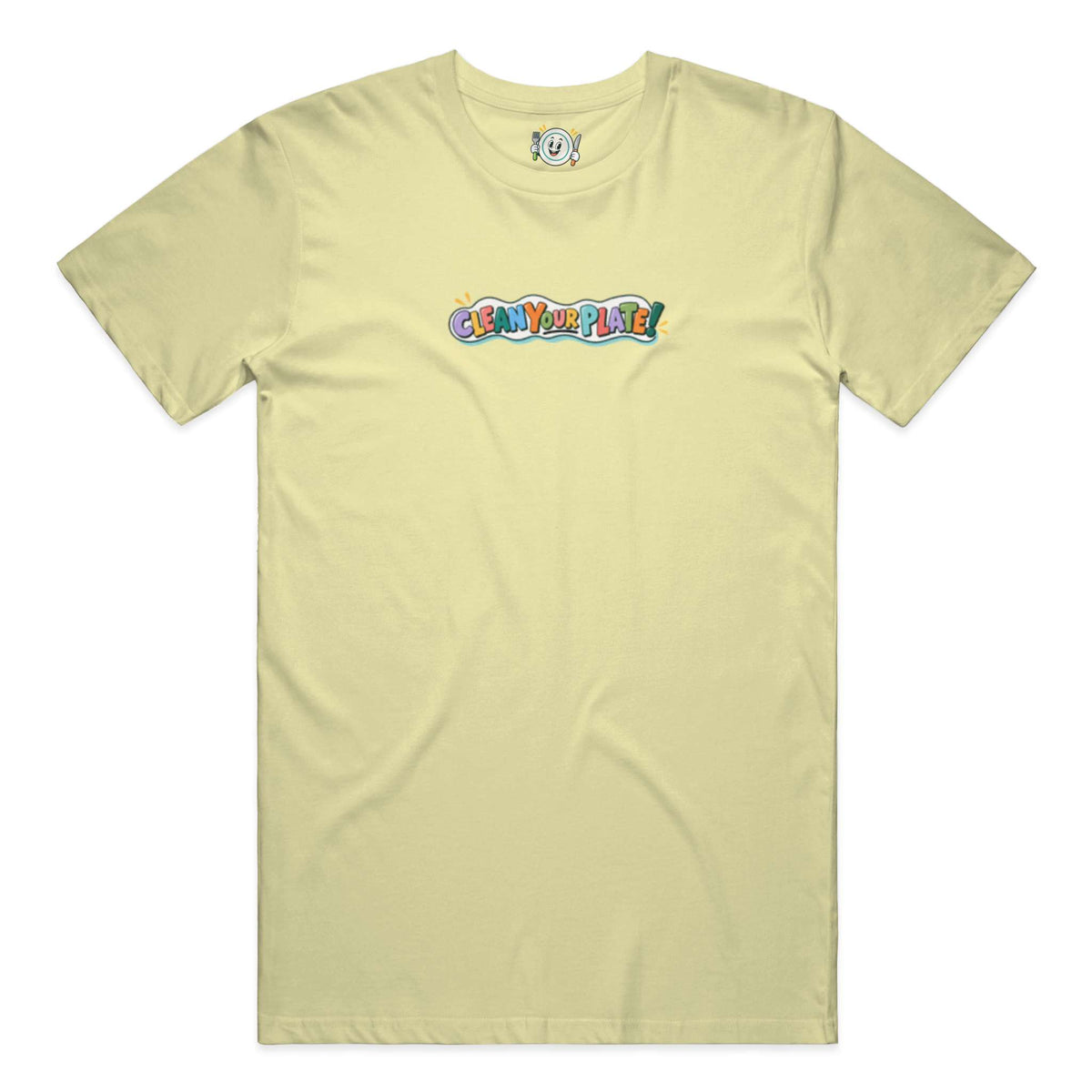 yellow clean your plate! t-shirt supporting community meal donations