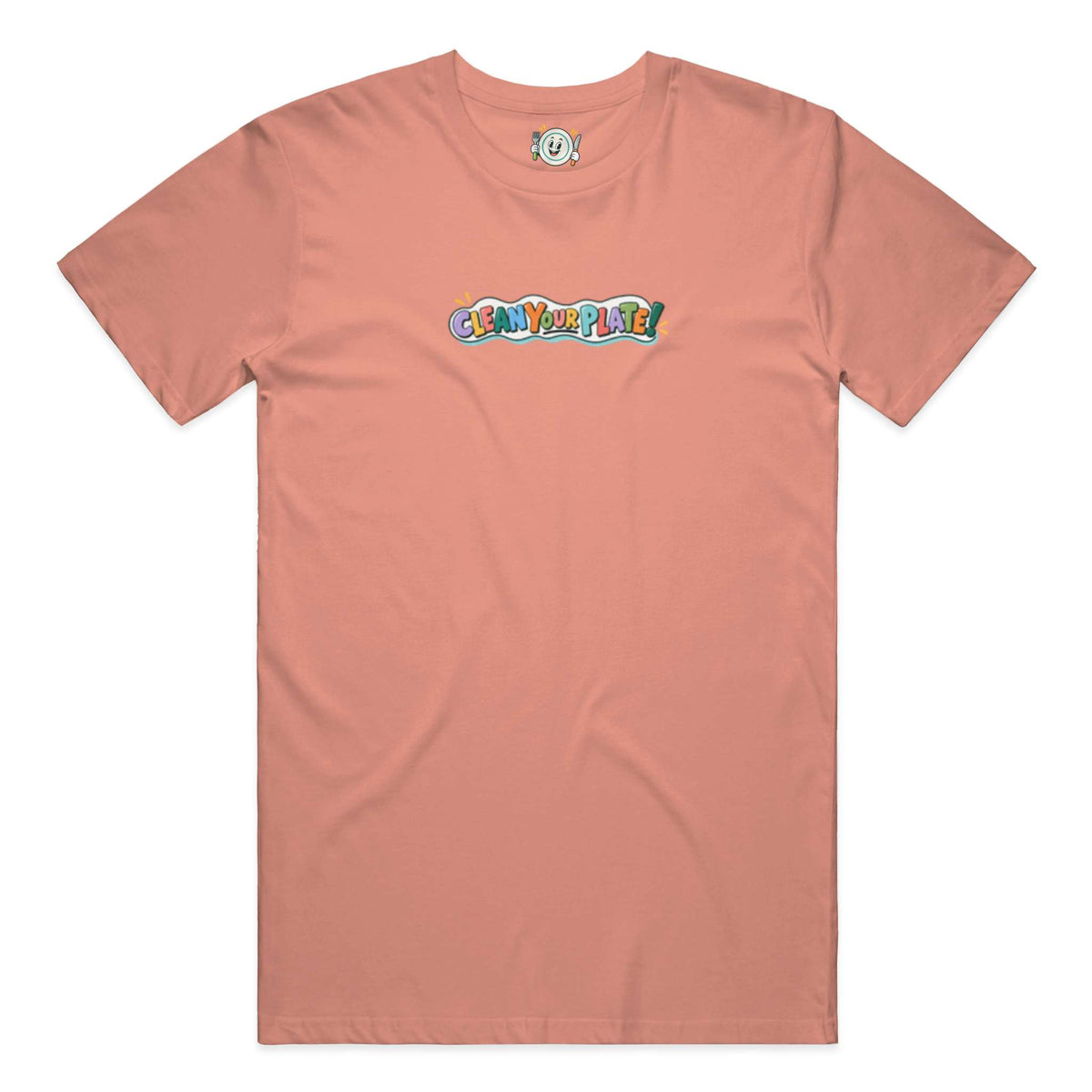 terracotta clean your plate! t-shirt, earth-tone colorway for food and giving brand