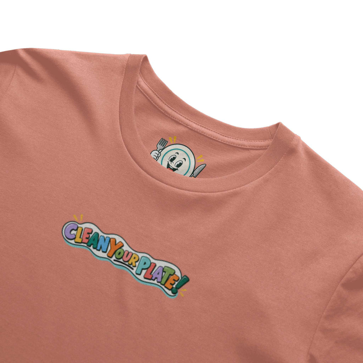 terracotta clean your plate! t-shirt, earth-tone colorway for food and giving brand