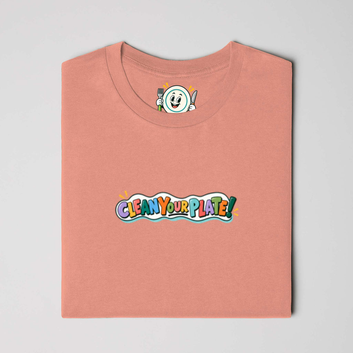 terracotta clean your plate! t-shirt, earth-tone colorway for food and giving brand